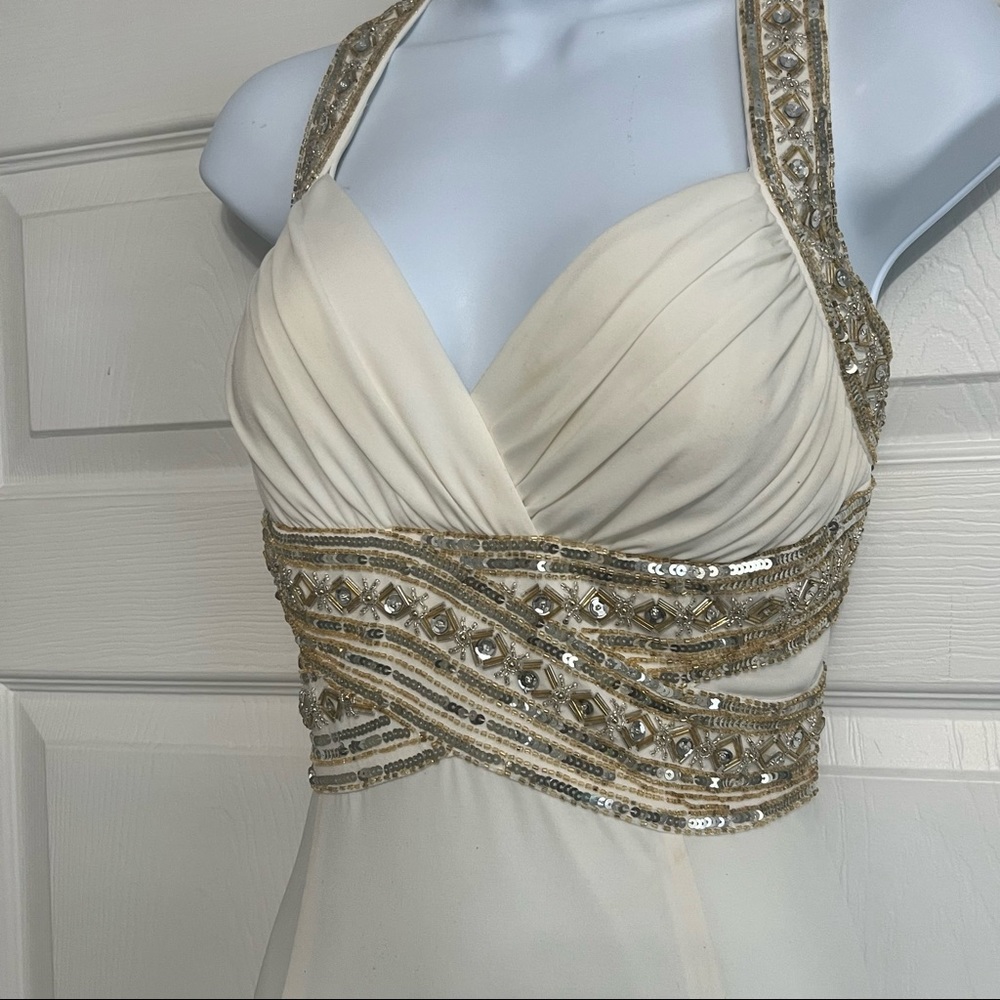 Camille  la vie Women’s ivory gold and silver formal  sequin gown - Picture 2 of 9